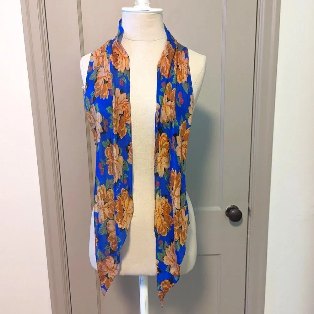 Vintage Skinny Silk Echo Scarf Floral Flowey Cottage Core Boho 80’s‎ 90’s